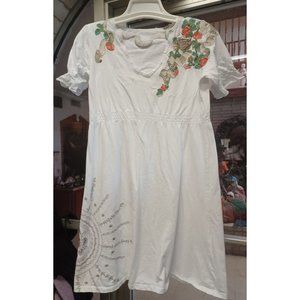 Bella Carra Women's Summer Dress Short Sleeve White with Embroidery Small